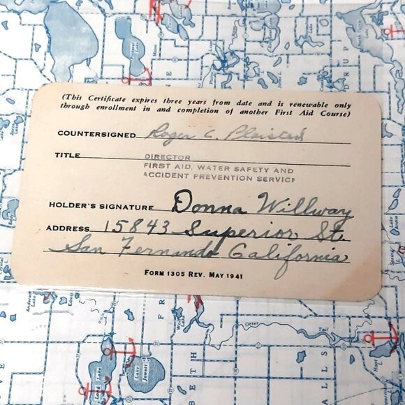 Vintage Membership Card American National Red Cross for Donna Willway 1942 Los A - Picture 2 of 2